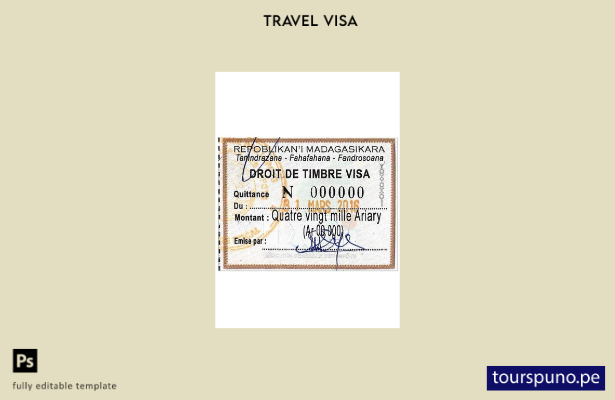 Plantilla de sello de visa de Madagascar lista para imprimir